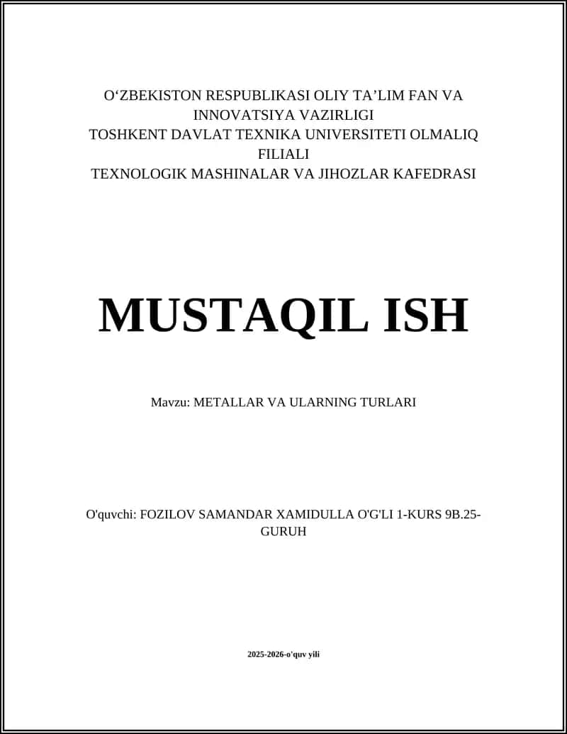 METALLAR VA ULARNING TURLARI