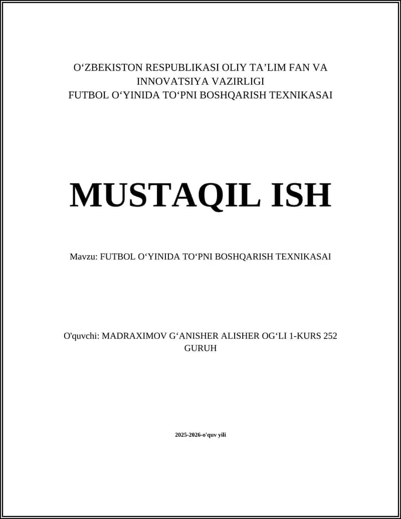 FUTBOL OʻYINIDA TOʻPNI BOSHQARISH TEXNIKASAI