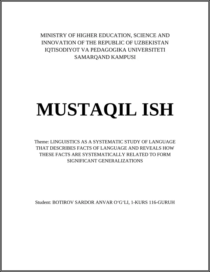 LINGUISTICS AS A SYSTEMATIC STUDY OF LANGUAGE