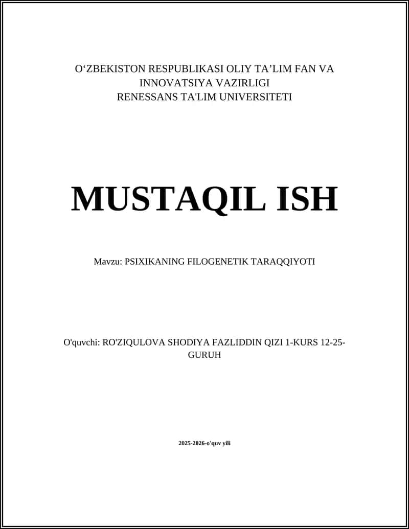 PSIXIKANING FILOGENETIK TARAQQIYOTI