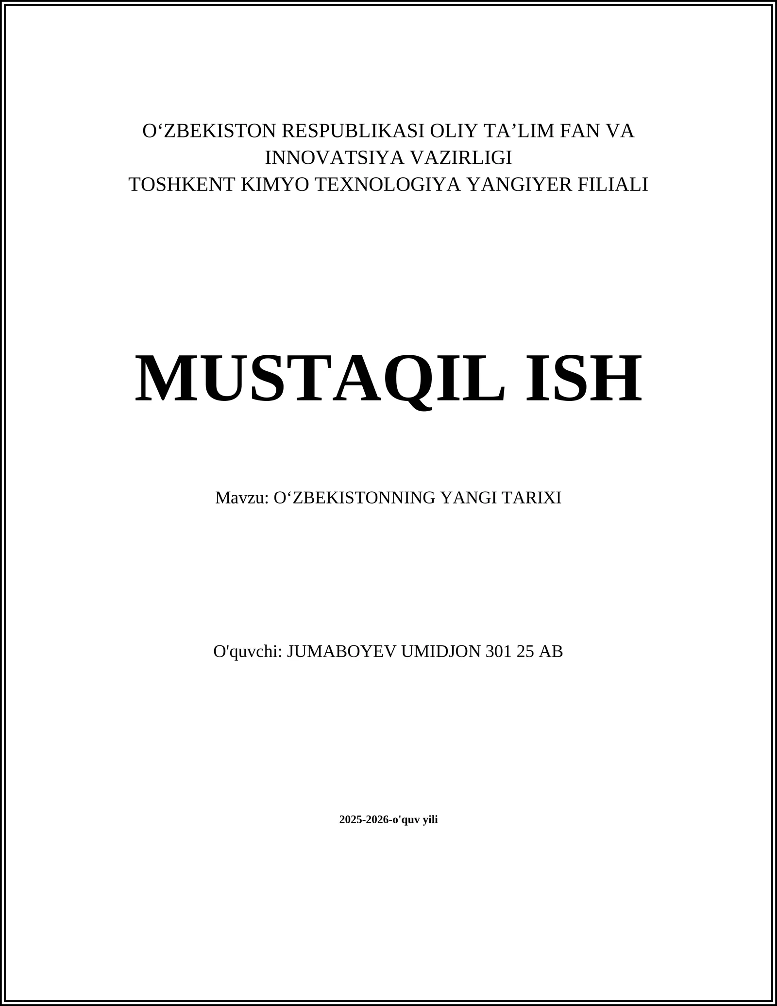 O‘zbekistonning yangi tarixi