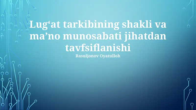 Lugʻat tarkibining shakli va maʼno munosabati jihatdan tavfsiflanishi