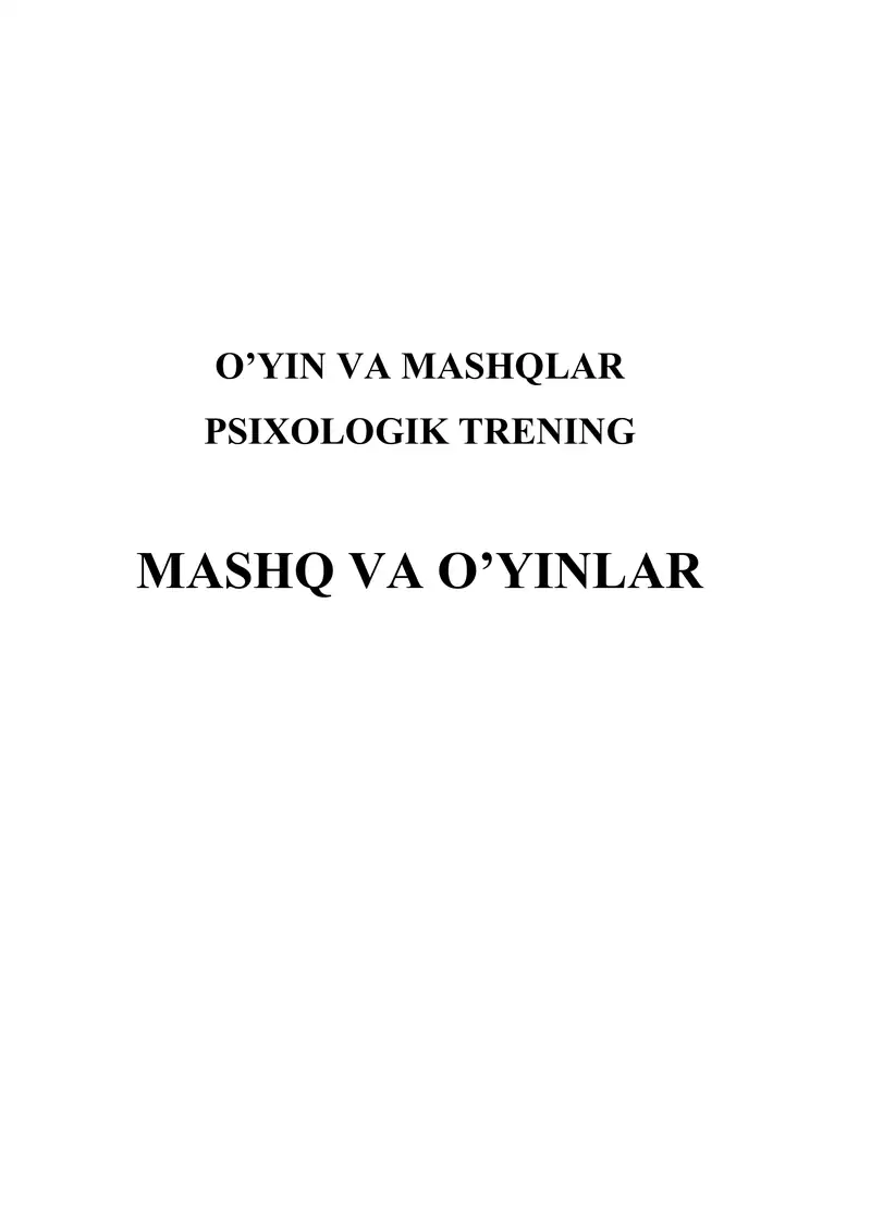PSIXOLOGIK TRENING O'YINLAR
