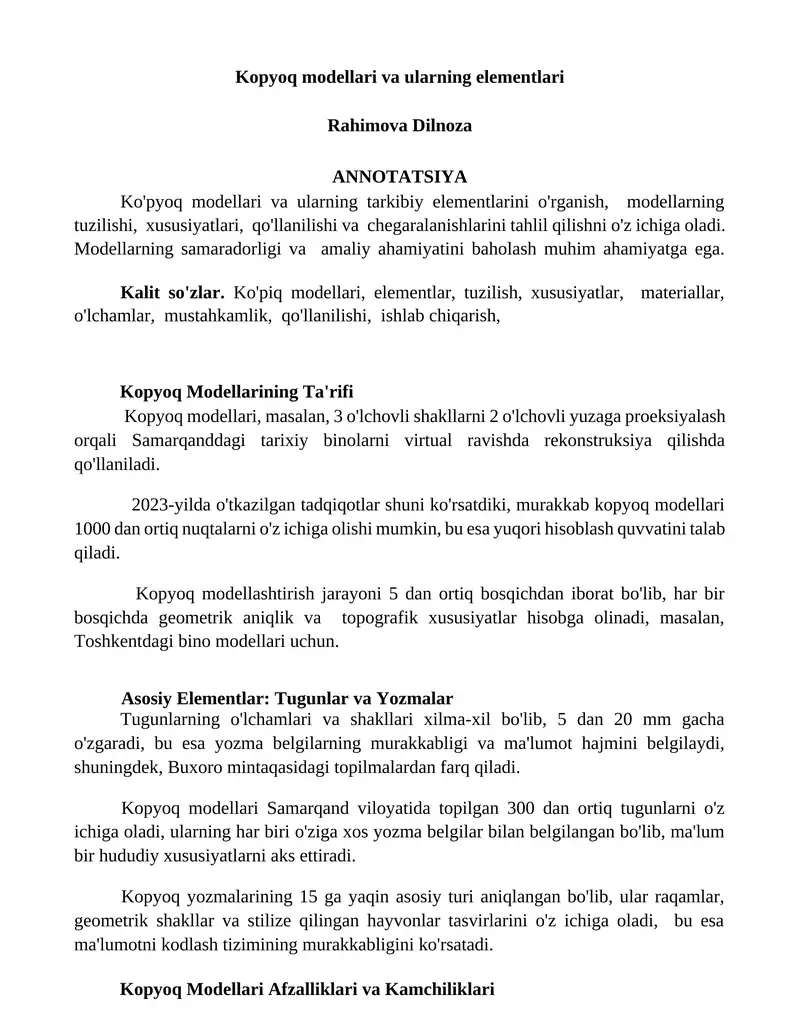 Ko'pyoq modellari va ularning elementlari