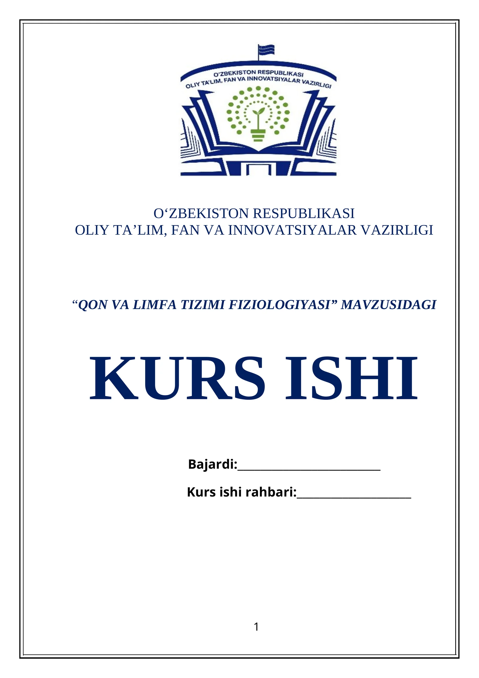 QON VA LIMFA TIZIMI FIZIOLOGIYASI KURS ISHI