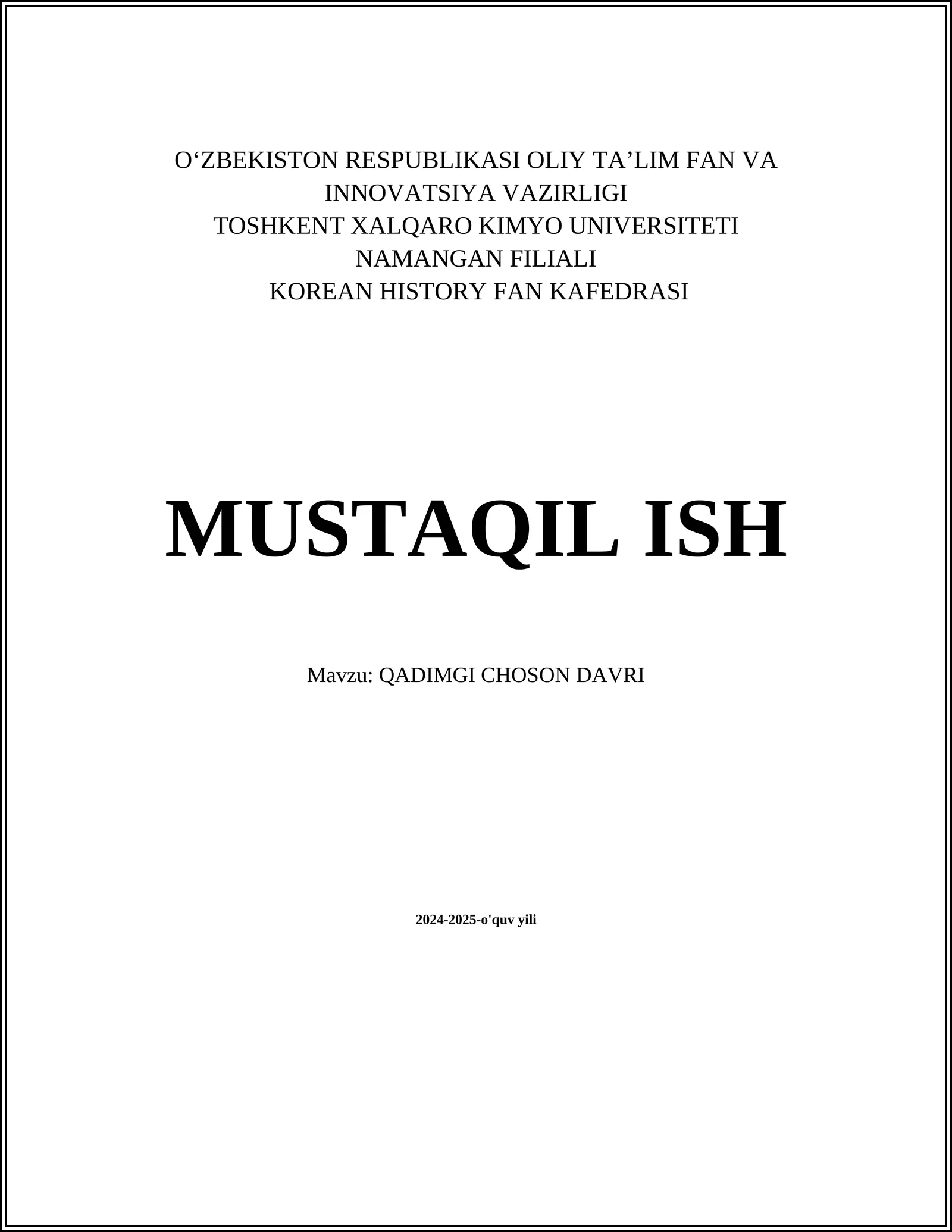 QADIMGI CHOSON DAVRI