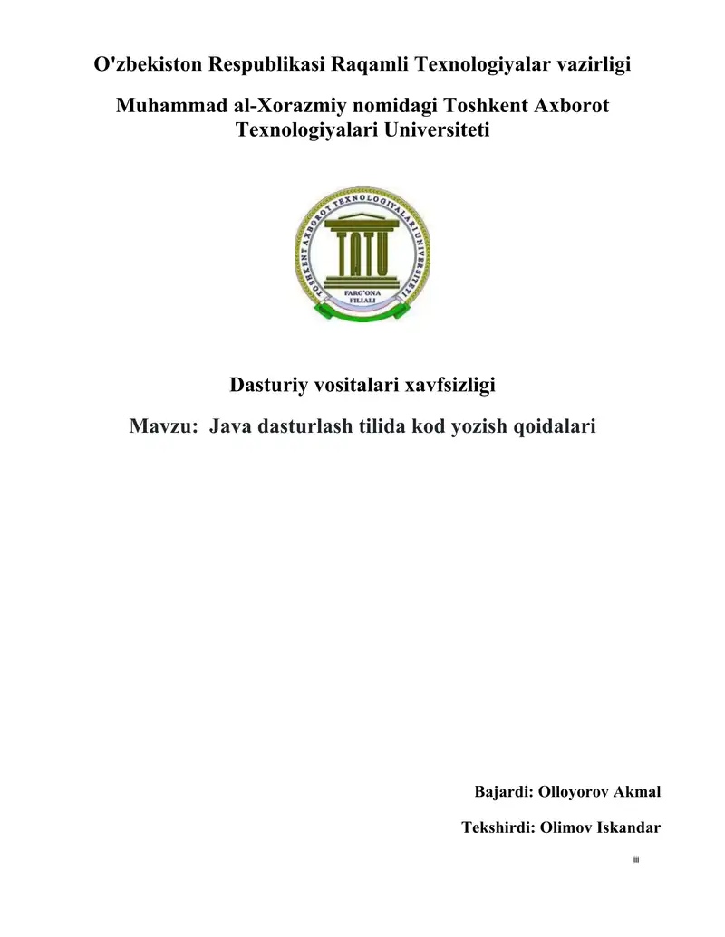 Java dasturlash tilida kod yozish qoidalari
