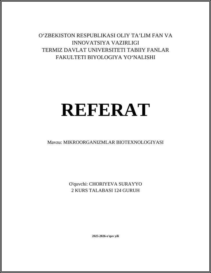 MIKROORGANIZMLAR BIOTEXNOLOGIYASI