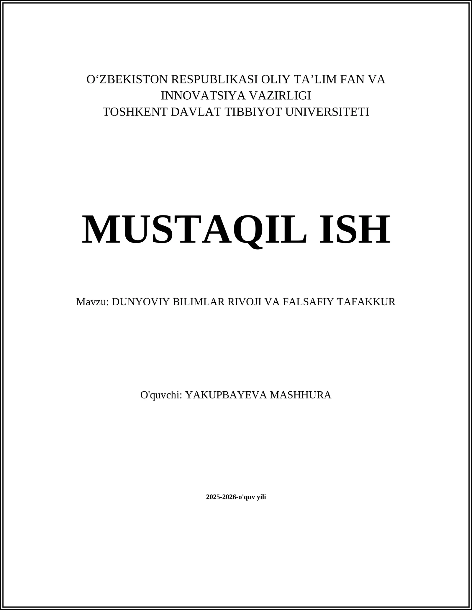 Dunyoviy bilimlar rivoji va falsafiy tafaqqur