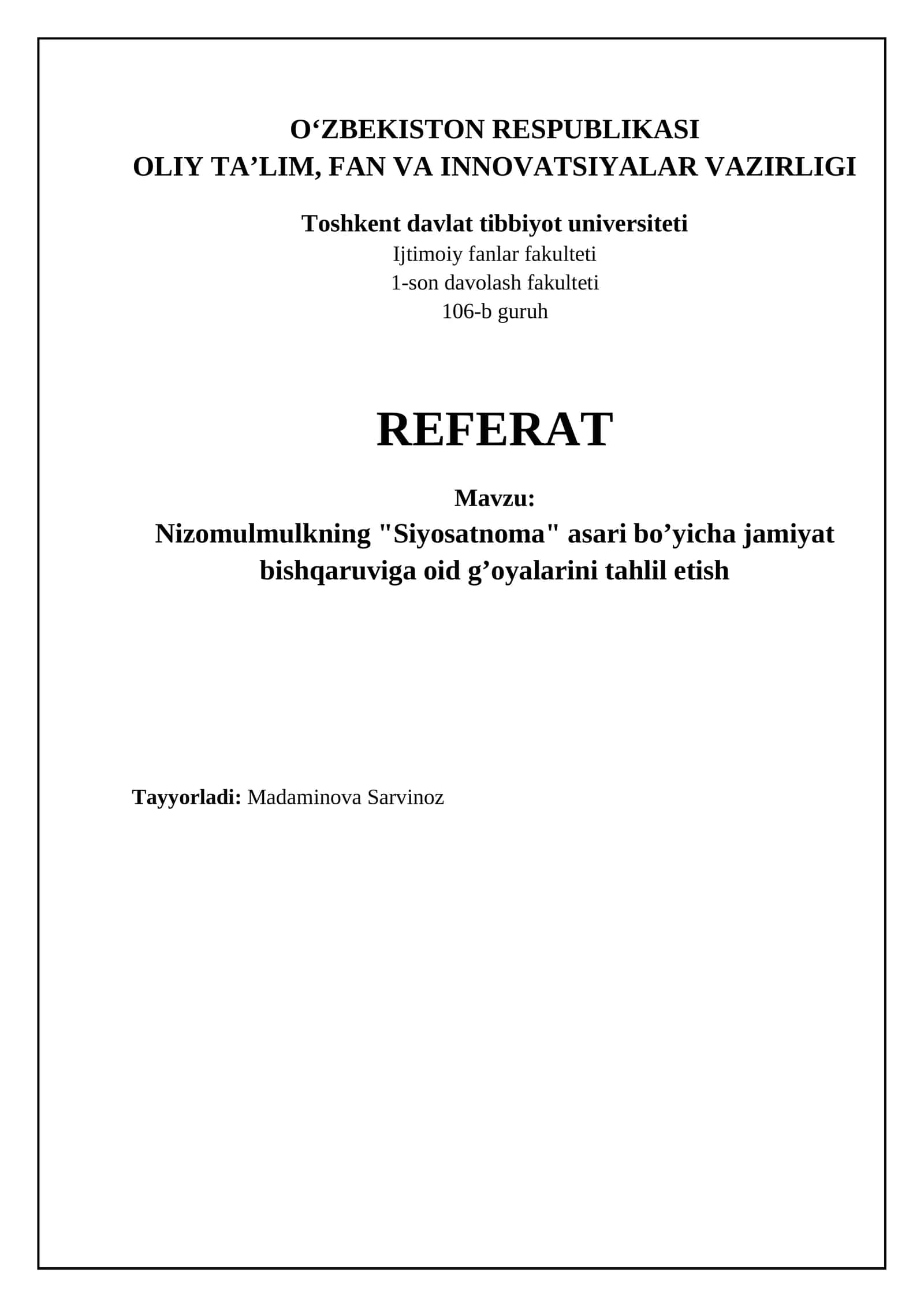 Nizomulmulkning "Siyosatnoma"sidagi adolatli boshqaruv konsepsiyasi
