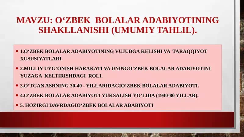 O‘zbek  bolalar adabiyotining shakllanishi