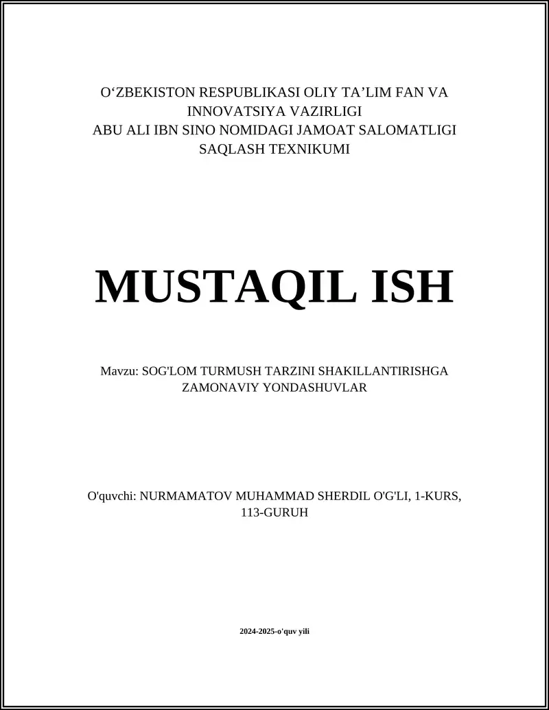 SOG'LOM TURMUSH TARZINI SHAKILLANTIRISHGA ZAMONAVIY YONDASHUVLAR