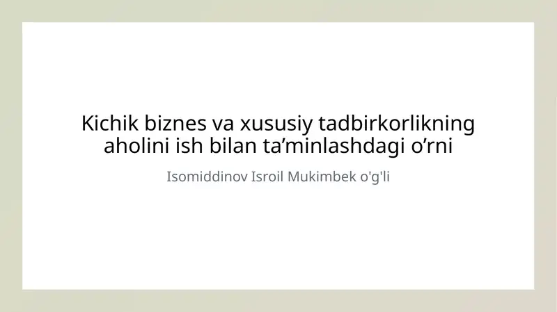 Kichik biznes va xususiy tadbirkorlik