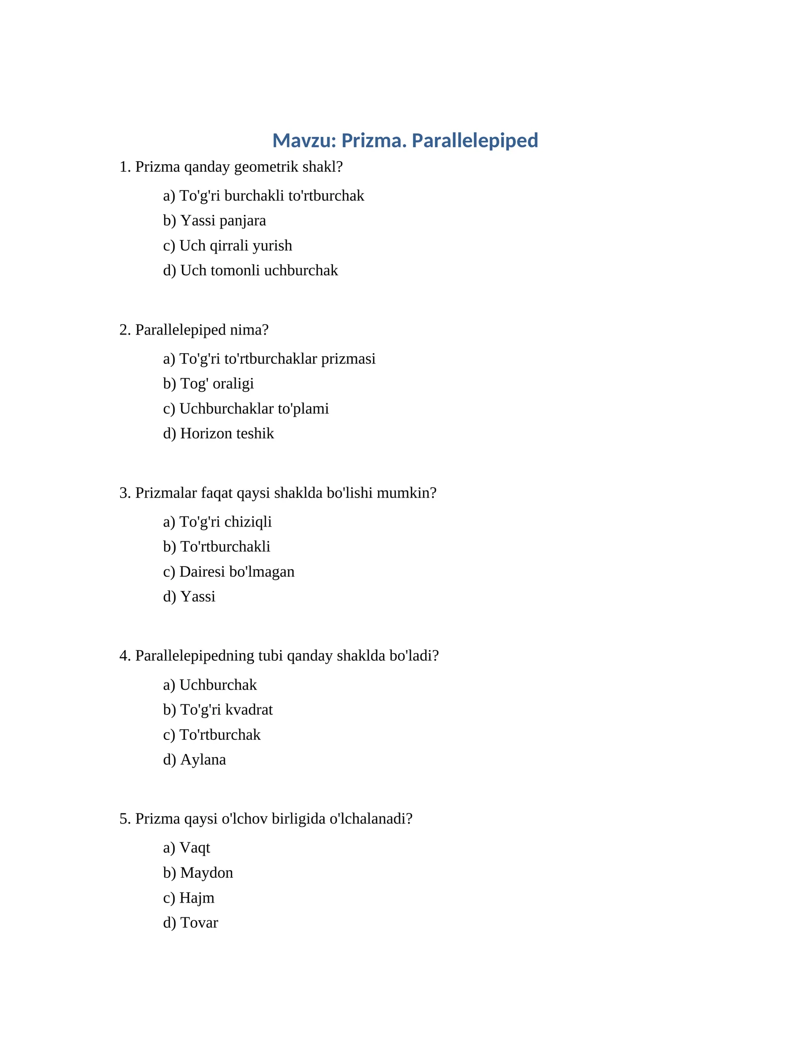 Prizma. Parallelepiped