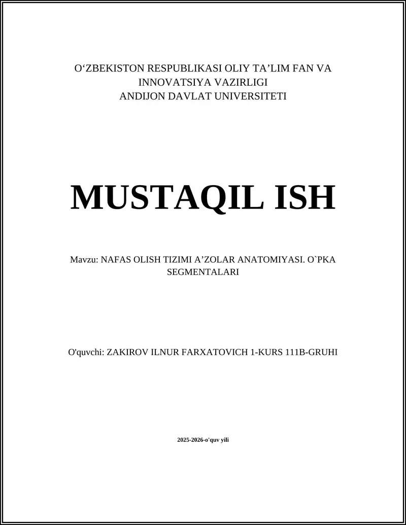 NAFAS OLISH TIZIMI A’ZOLAR ANATOMIYASI
