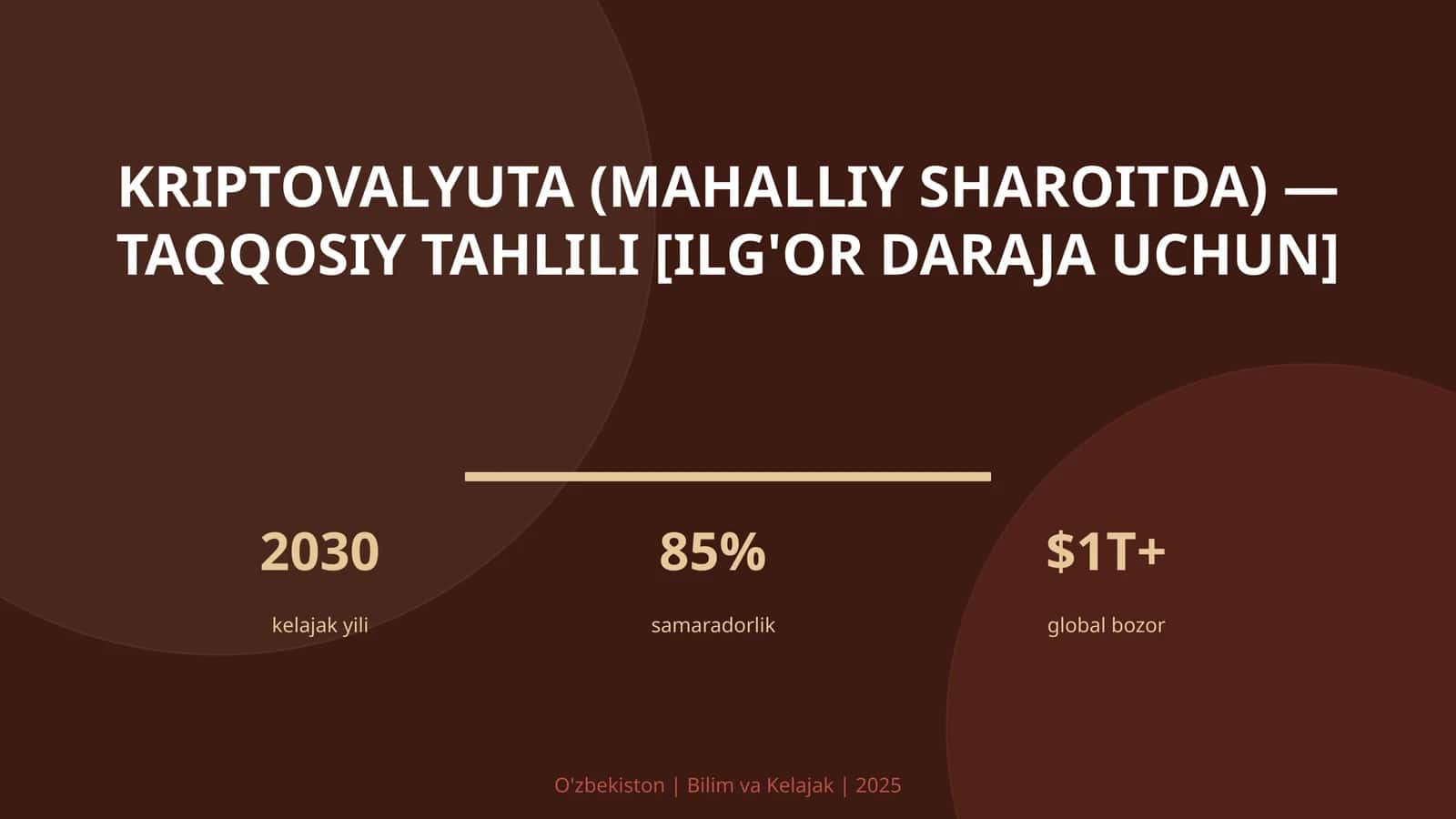 KRIPTOVALYUTA (MAHALLIY SHAROITDA) — TAQQOSIY TAHLILI [ILG'OR DARAJA UCHUN]