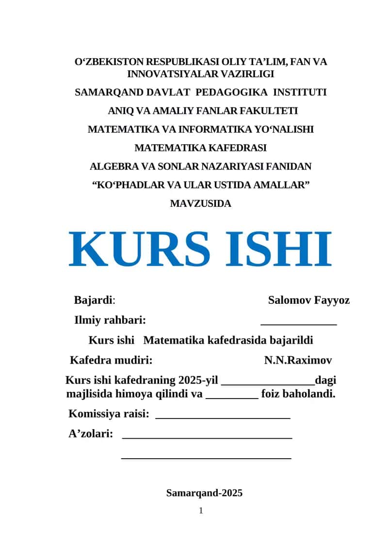 "Koʻphadlar va ular ustida amallar"