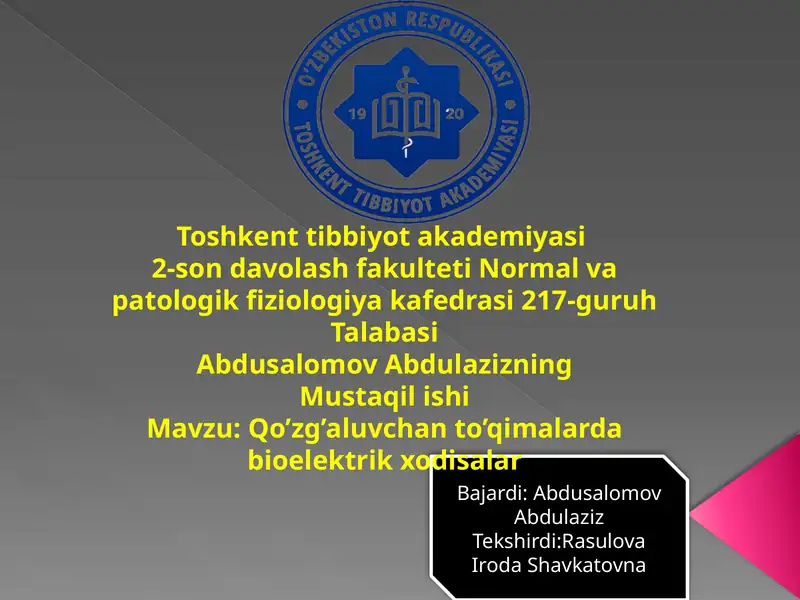 Qo'zg'aluvchan to'qimalarda bioelektrik hodisalar