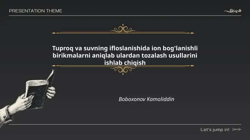Tuproq va suvning ifloslanishida ion bog'lanishli birikmalarni aniqlab ulardan tozalash usullarini ishlab chiqish