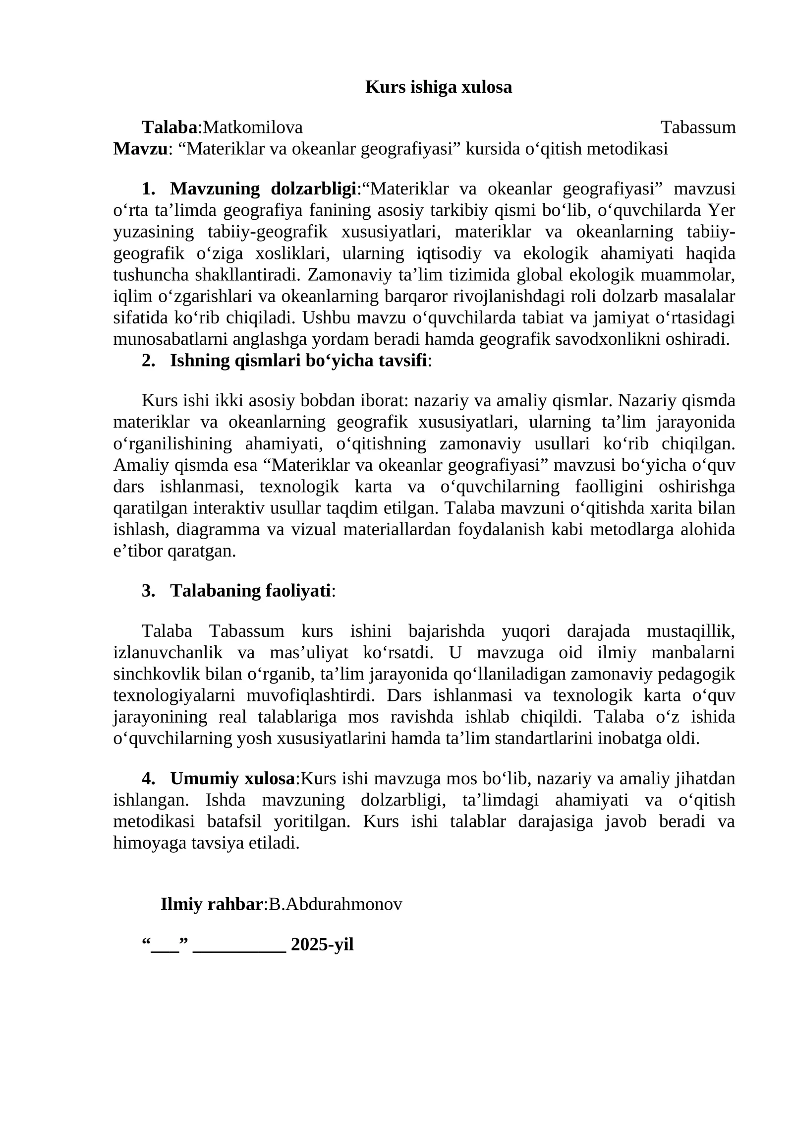 "Materiklar va okeanlar geografiyasi" kursida o‘qitish metodikasi