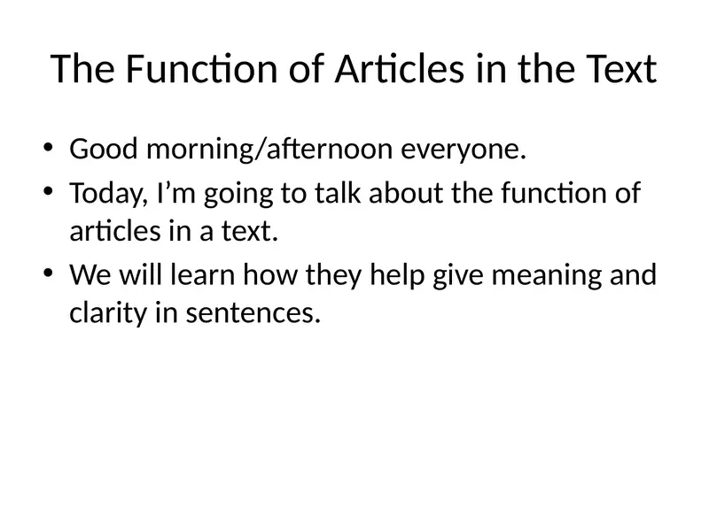 The Function of Articles in the Text
