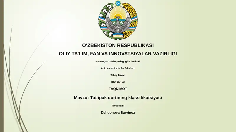 Tut ipak qurtining klassifikatsiyasi