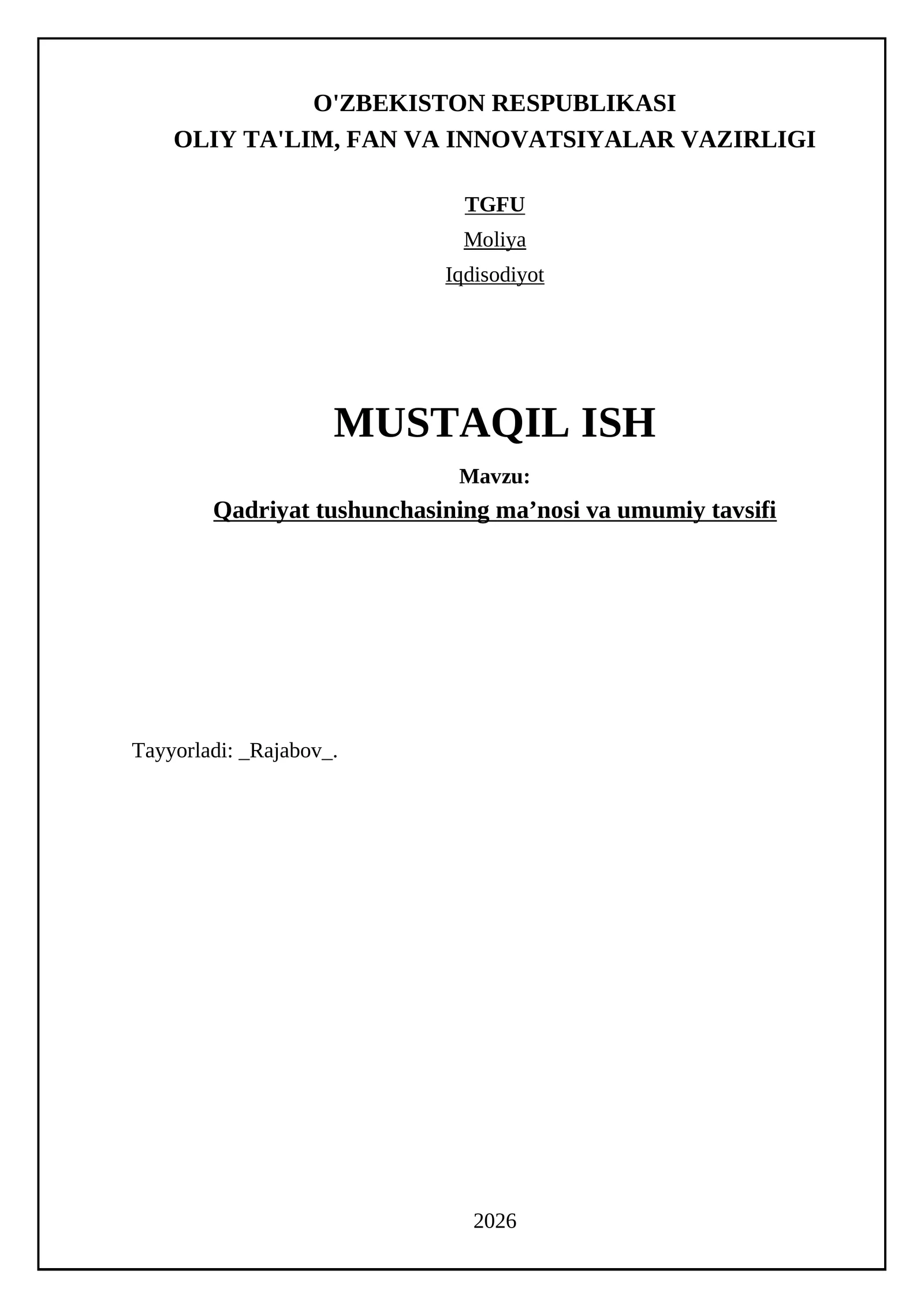 Qadriyat tushunchasining maʼnosi va umumiy tavsifi