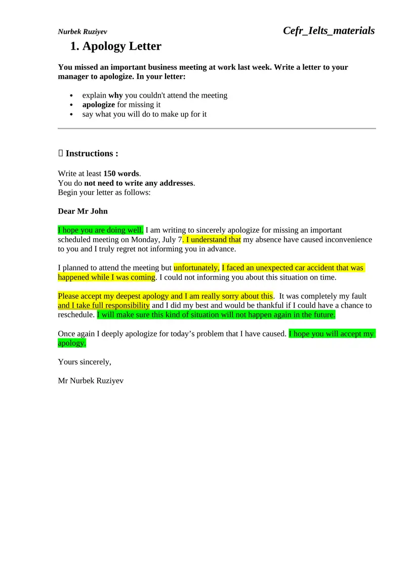 Apology Letter
