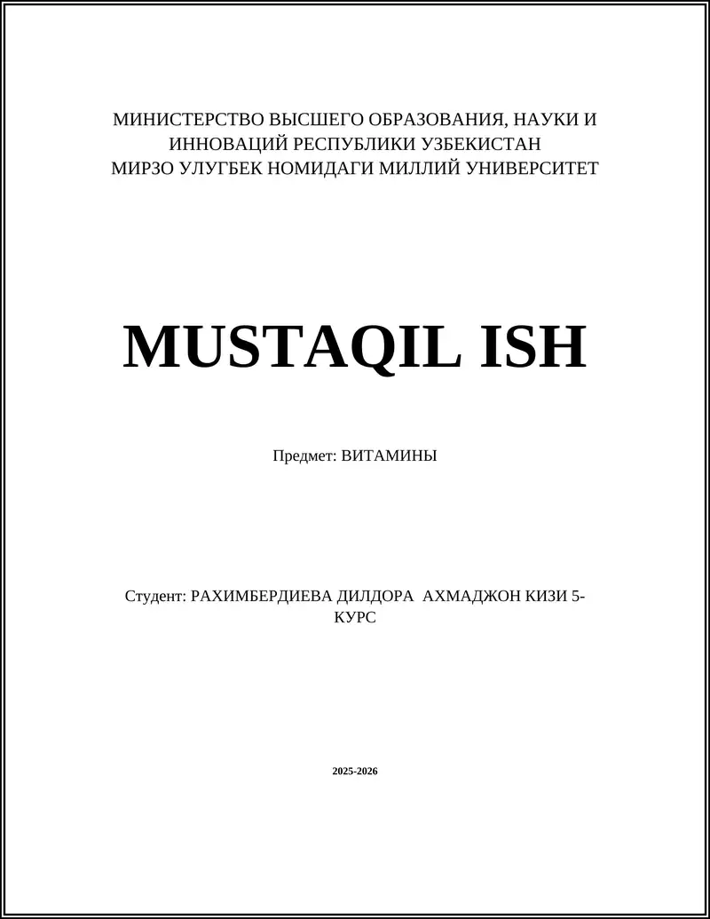 MUSTAQIL ISH: ВИТАМИНЫ