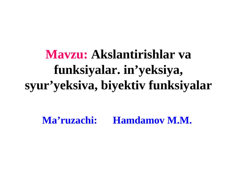 Akslantirishlar va funksiyalar