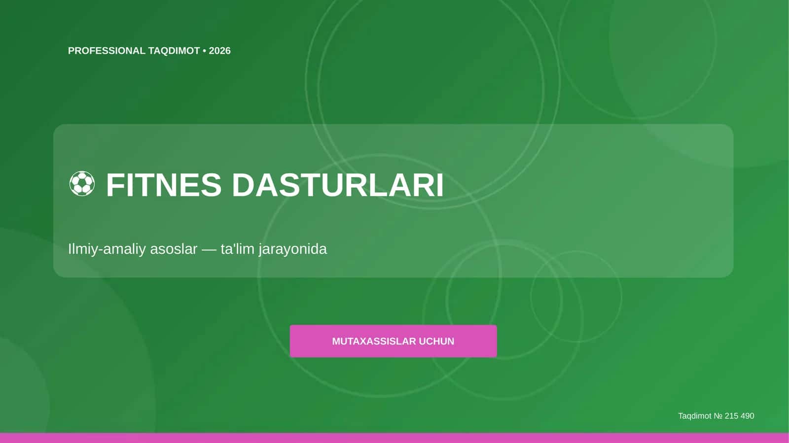 FITNES DASTURLARI: Ilmiy-amaliy asoslar