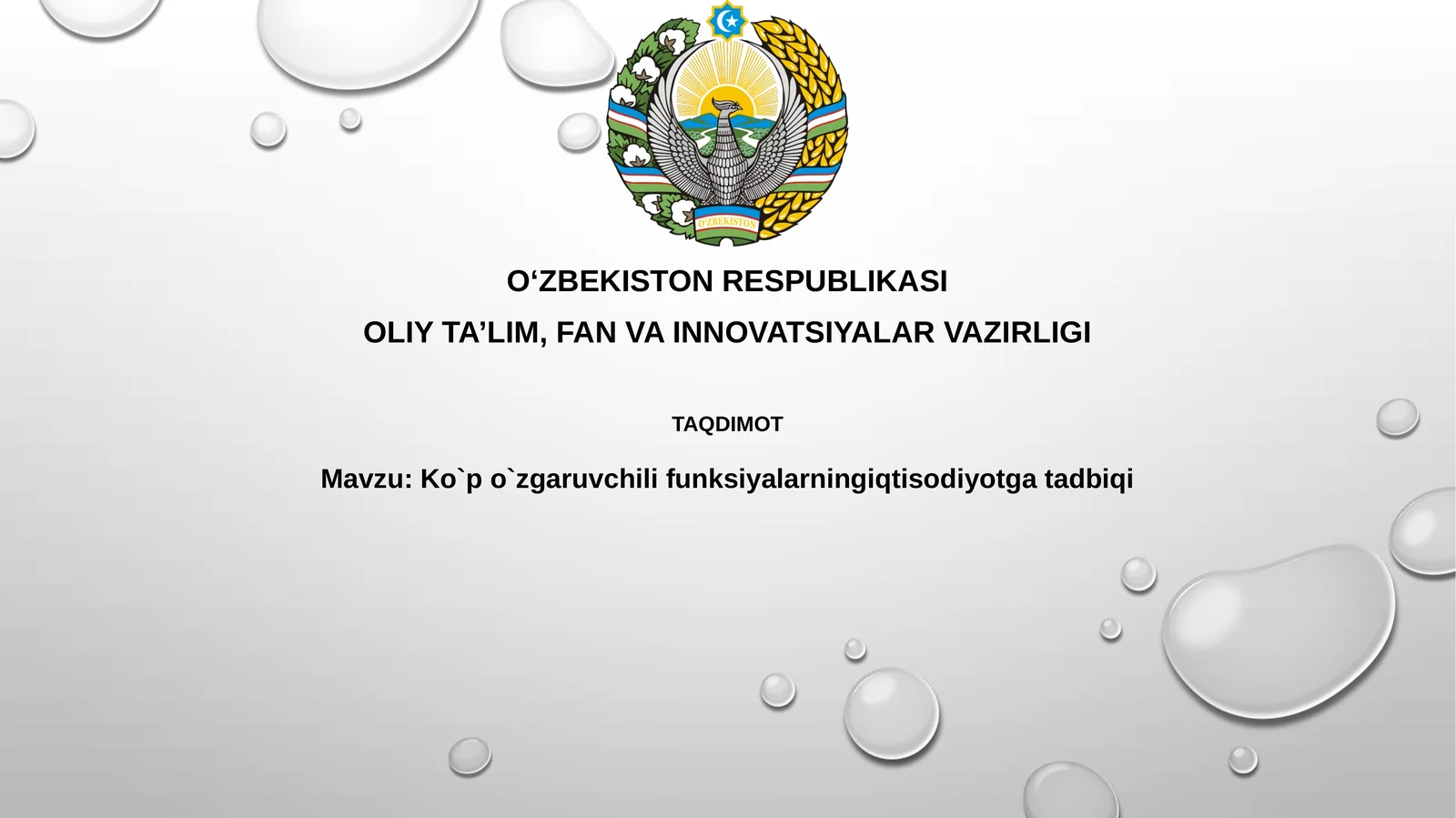 Ko`p o`zgaruvchilifunksiyalarningiqtisodiyotgatadbiqi