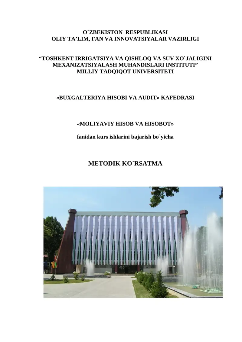 Kurs ishlarini bajarish boyicha metodik korsatma