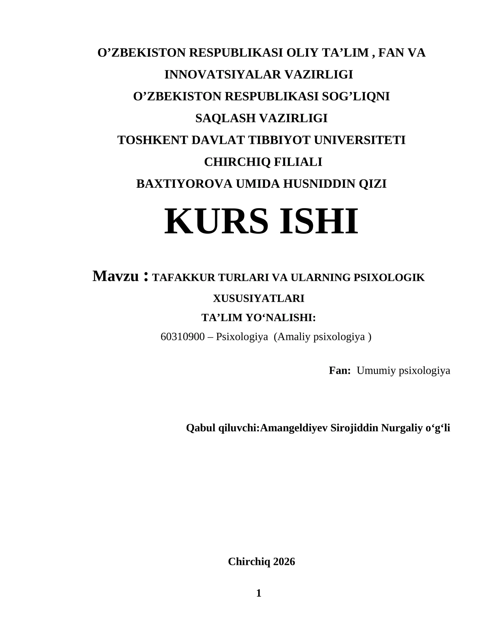 TAFAKKUR TURLARI VA ULARNING PSIXOLOGIK XUSUSIYATLARI