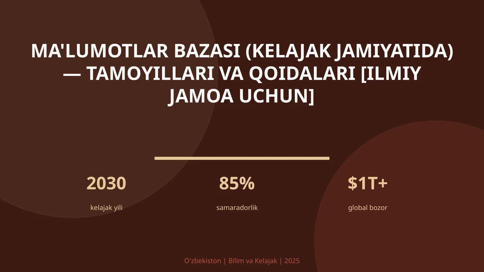 MA'LUMOTLAR BAZASI (KELAJAK JAMIYATIDA) — TAMOYILLARI VA QOIDALARI [ILMIY JAMOA UCHUN]
