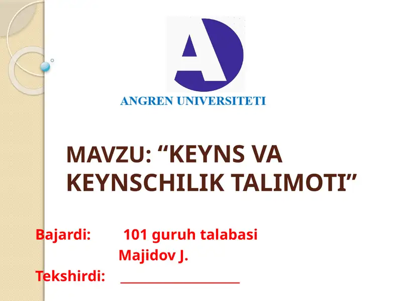 KEYNS VA KEYNSCHILIK TALIMOTI