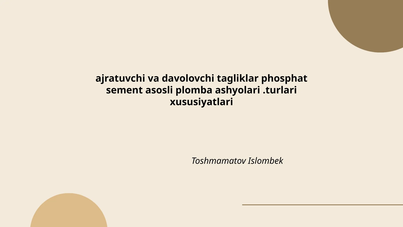 Ajratuvchi va davolovchi tagliklar fosfat sement asosli plomba ashyolari