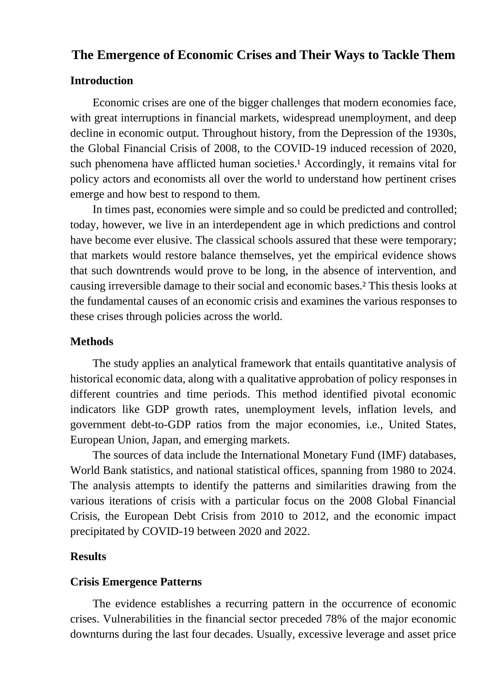 The Emergence of Economic Crises and Their Ways to Tackle Them
