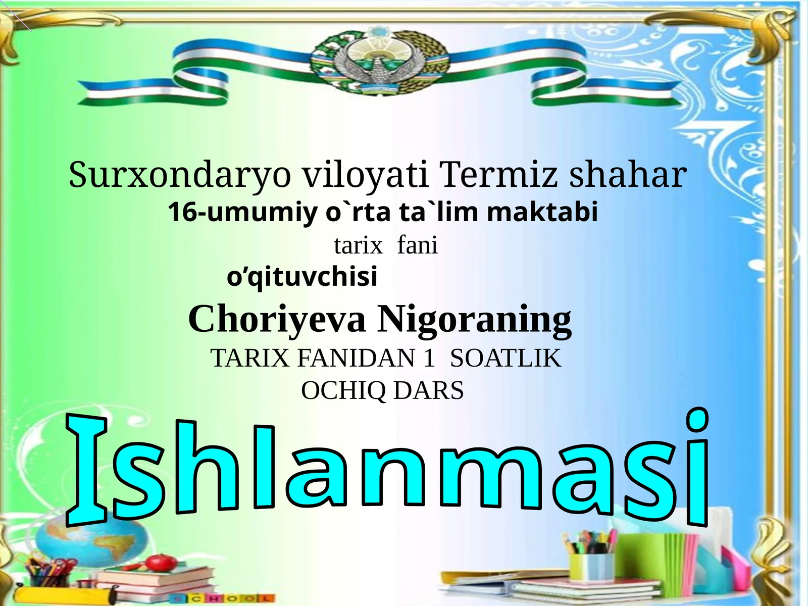 TARIX FANIDAN 1 SOATLIK OCHIQ DARS