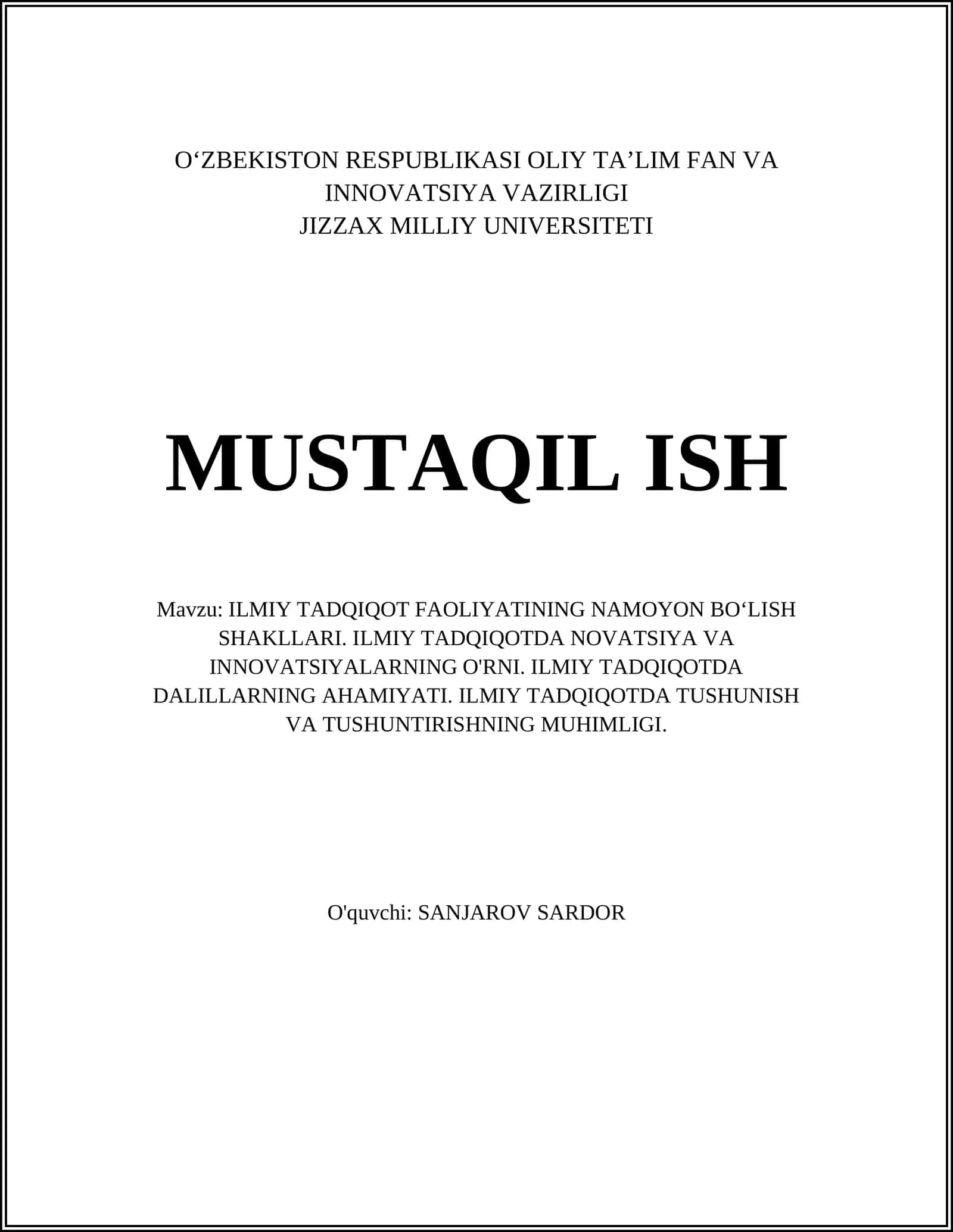 ILMIY TADQIQOT FAOLIYATINING NAMOYON BOʻLISH SHAKLLARI