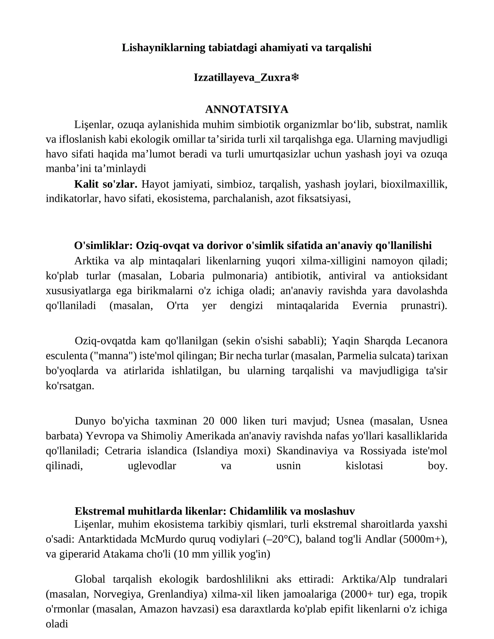Lishayniklarning tabiatdagi ahamiyati va tarqalishi