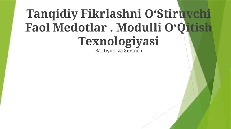 Tanqidiy Fikrlashni OʻStiruvchi Faol Medotlar