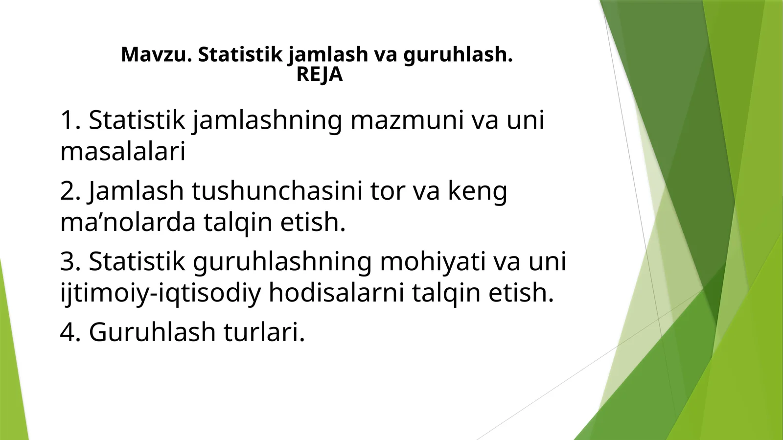 Statistik jamlash va guruhlash