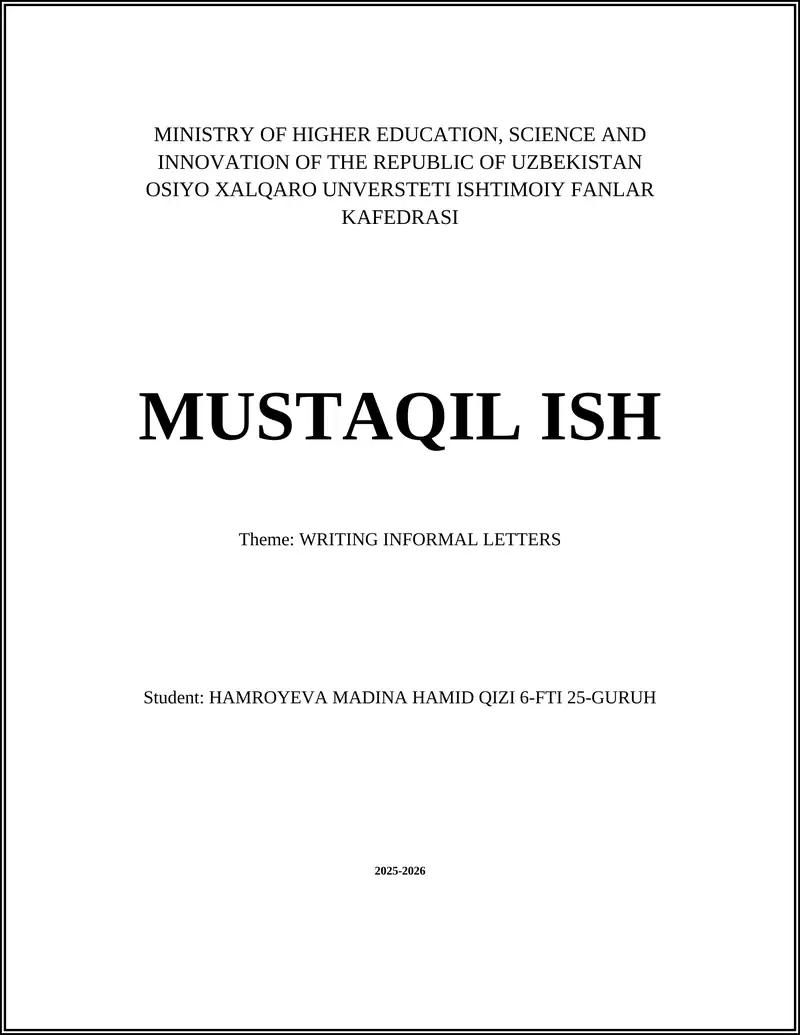 WRITING INFORMAL LETTERS