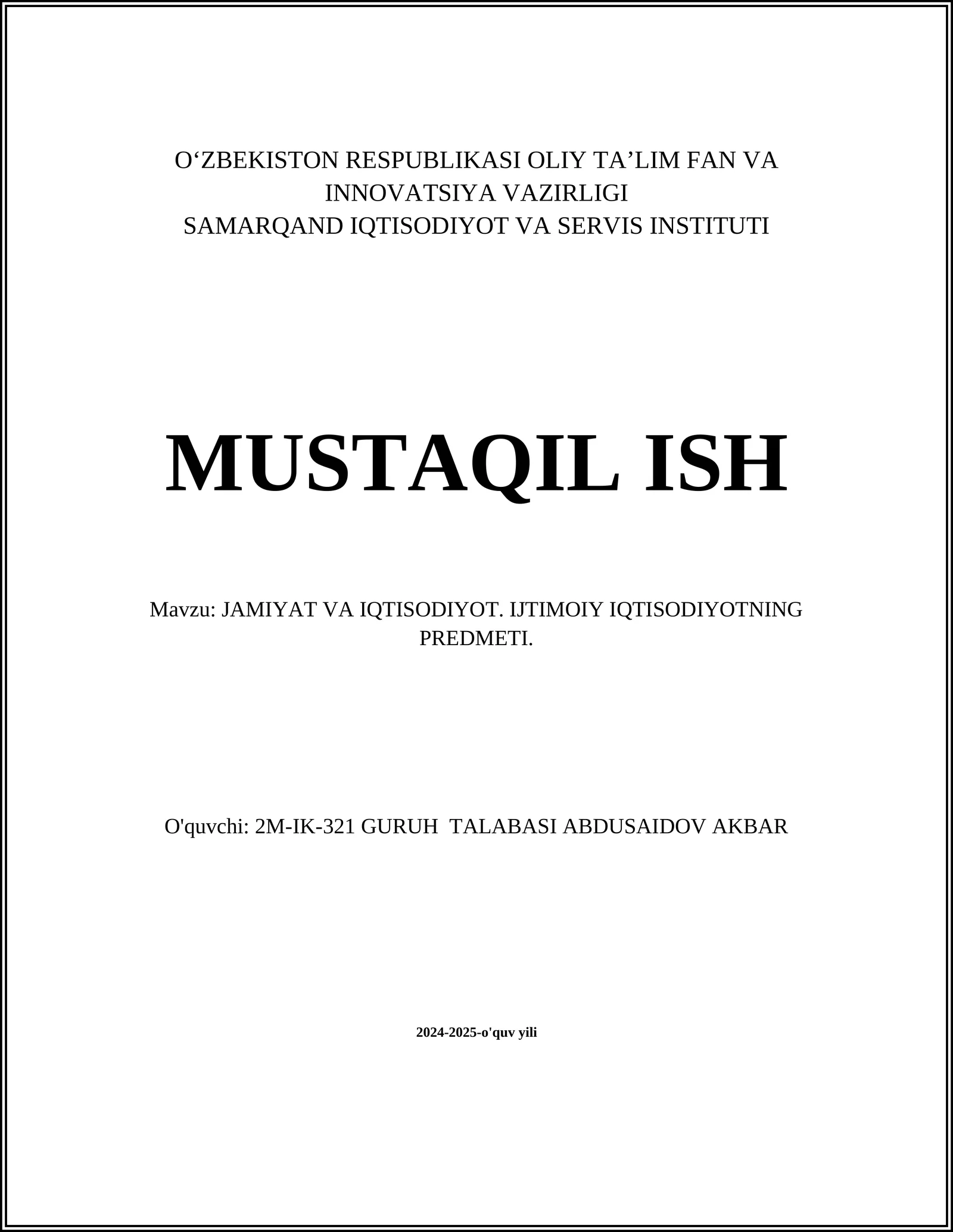 Jamiyat va iqtisodiyot tushunchalari