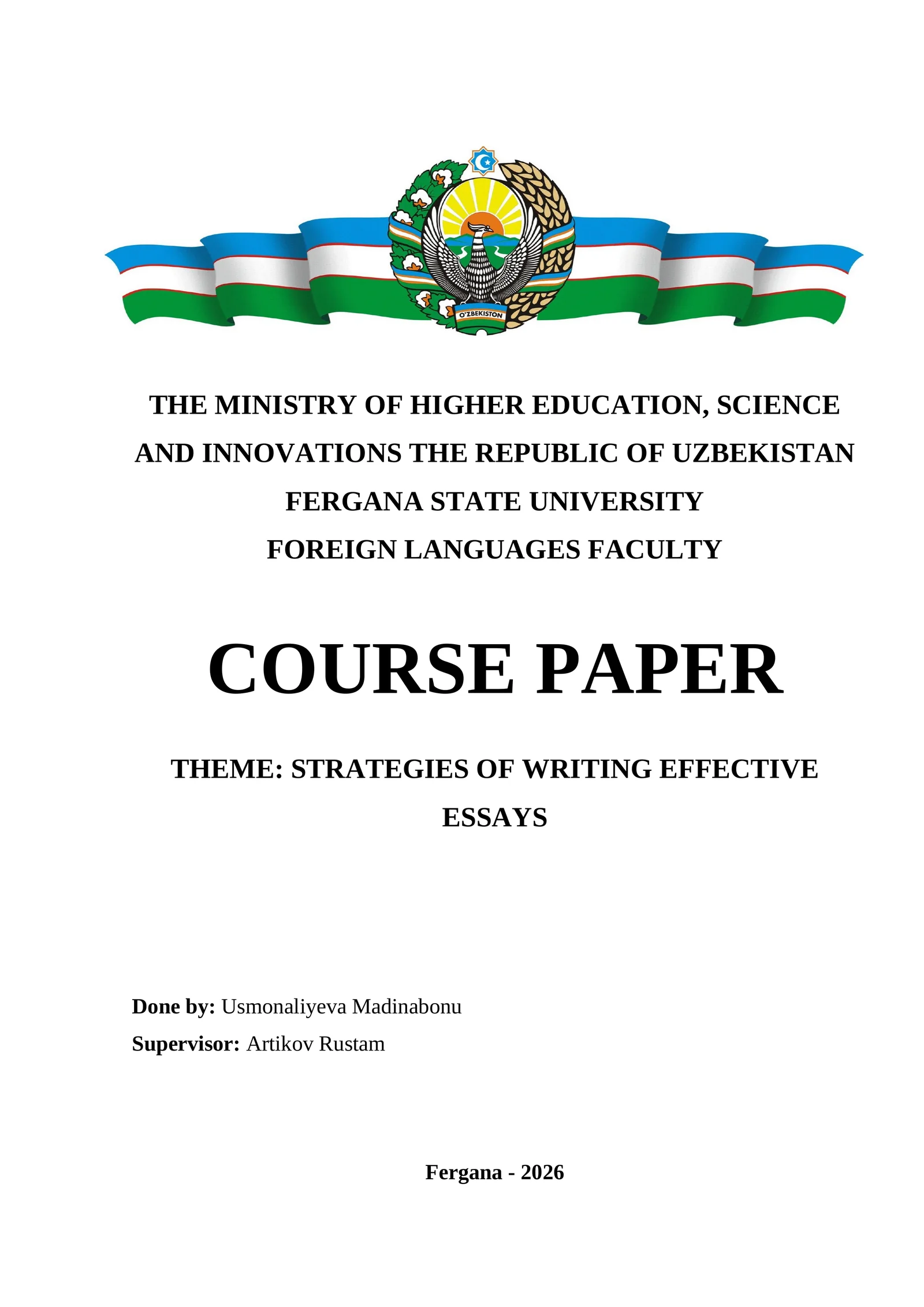 COURSE PAPER THEME: STRATEGIES OF WRITING EFFECTIVE ESSAYS
