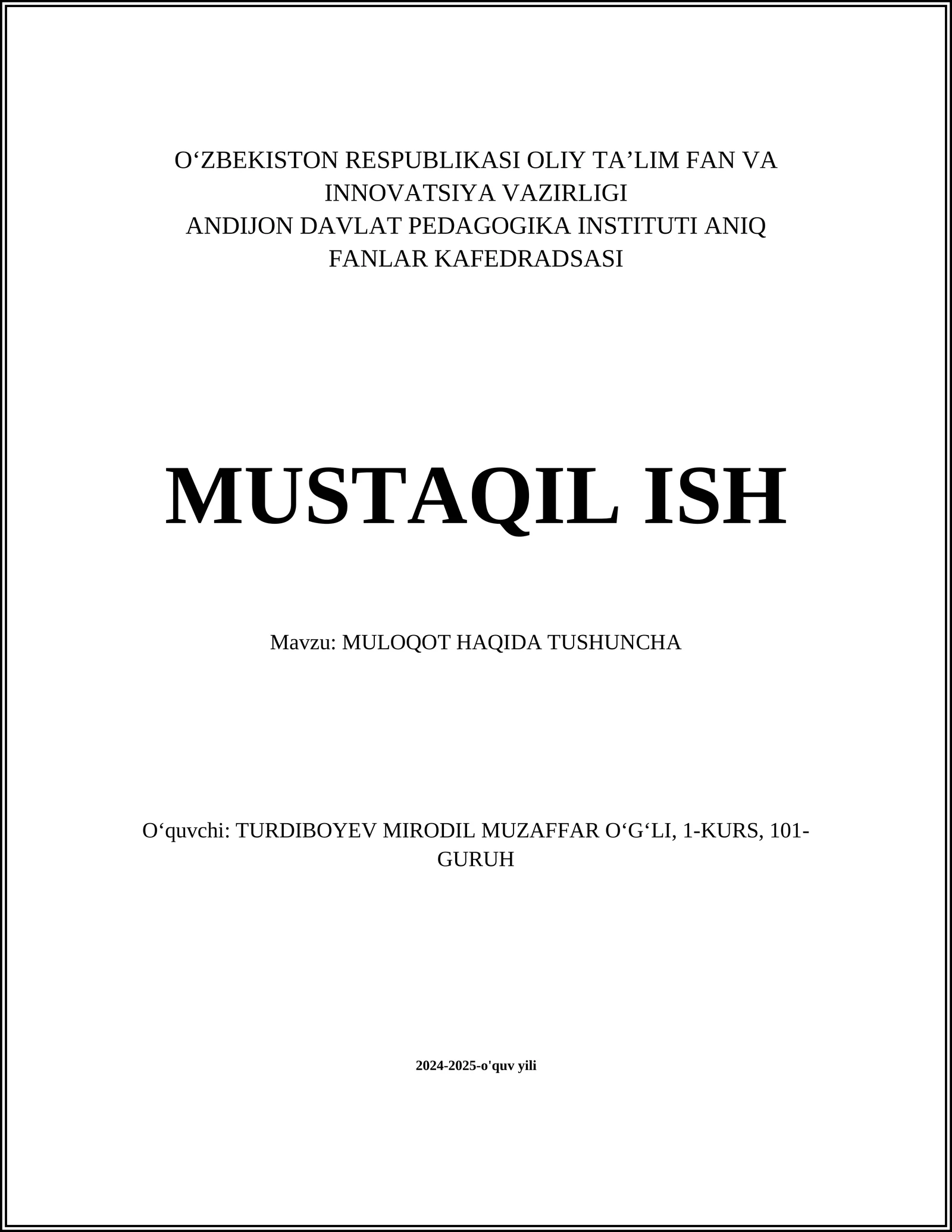 MULOQOT HAQIDA TUSHUNCHA