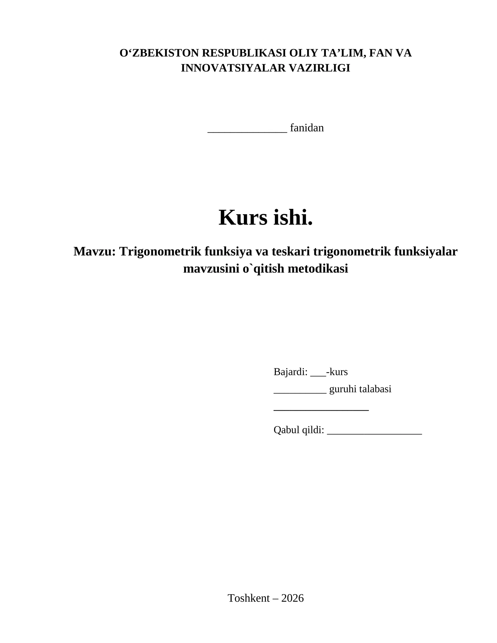 Trigonometrik funksiya va teskari trigonometrik funksiyalar mavzusini o`qitish metodikasi