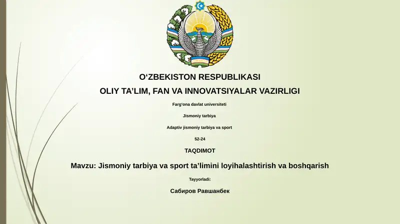 Jismoniy tarbiya va sport ta'limini loyihalashtirish va boshqarish