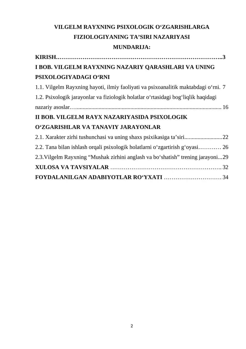 VILGELM RAYXNING PSIXOLOGIK O‘ZGARISHLARGA FIZIOLOGIYANING TA’SIRI NAZARIYASI